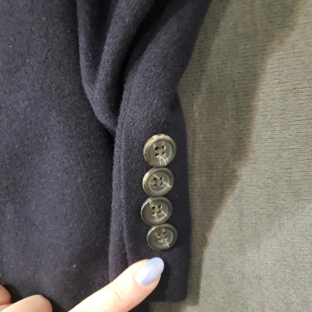 Chaps Solid Navy Blue Wool/Silk/Cashmere Blend Two Button Blazer‎ Size: 44R